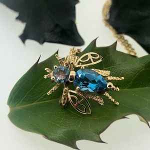 Blue Topaz Bug Pendant/pin on  14k gold Cha
